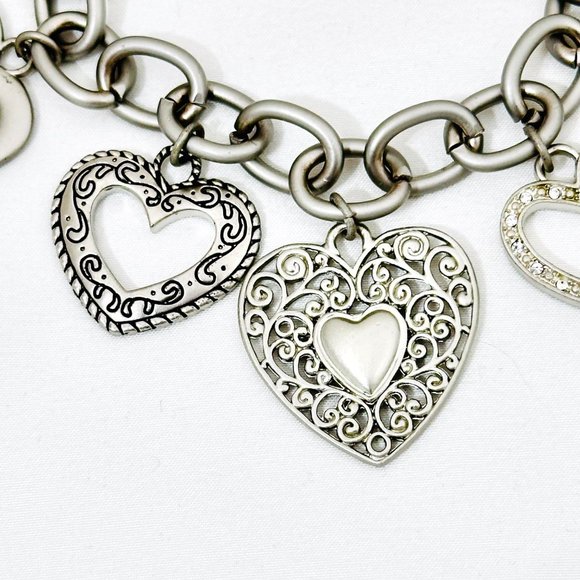 Chunky Heart Charm Bracelet Silver Tone - Picture 5 of 8